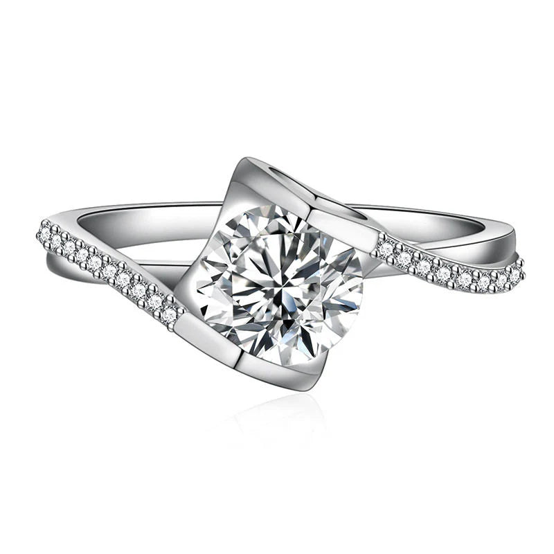 Round CZ Engagement Ring for Women — 925 Sterling Silver, Brilliant Cut Cubic Zirconia