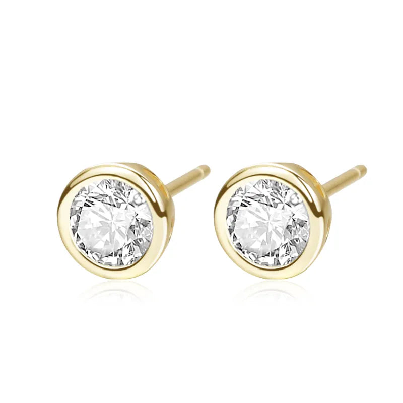 Round Zircon Stud Earrings for Women — 925 Sterling Silver, 18K Gold Plated
