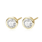 Round Zircon Stud Earrings for Women — 925 Sterling Silver, 18K Gold Plated