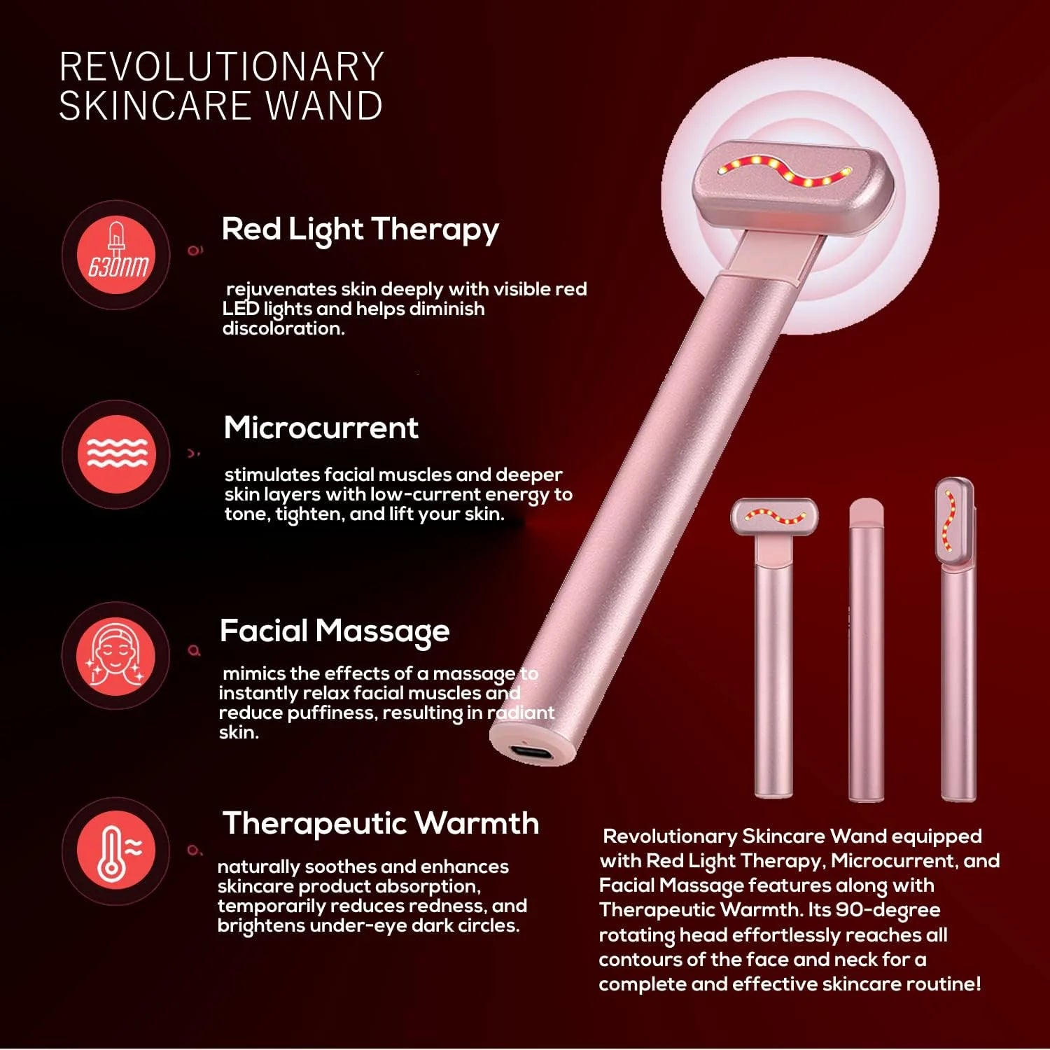 4 in 1 Portable Skin Care Vibration Massager Facial Rejuvenation Hand Held Equipment Face Beauty Eye LED Red Light Therapy Wand