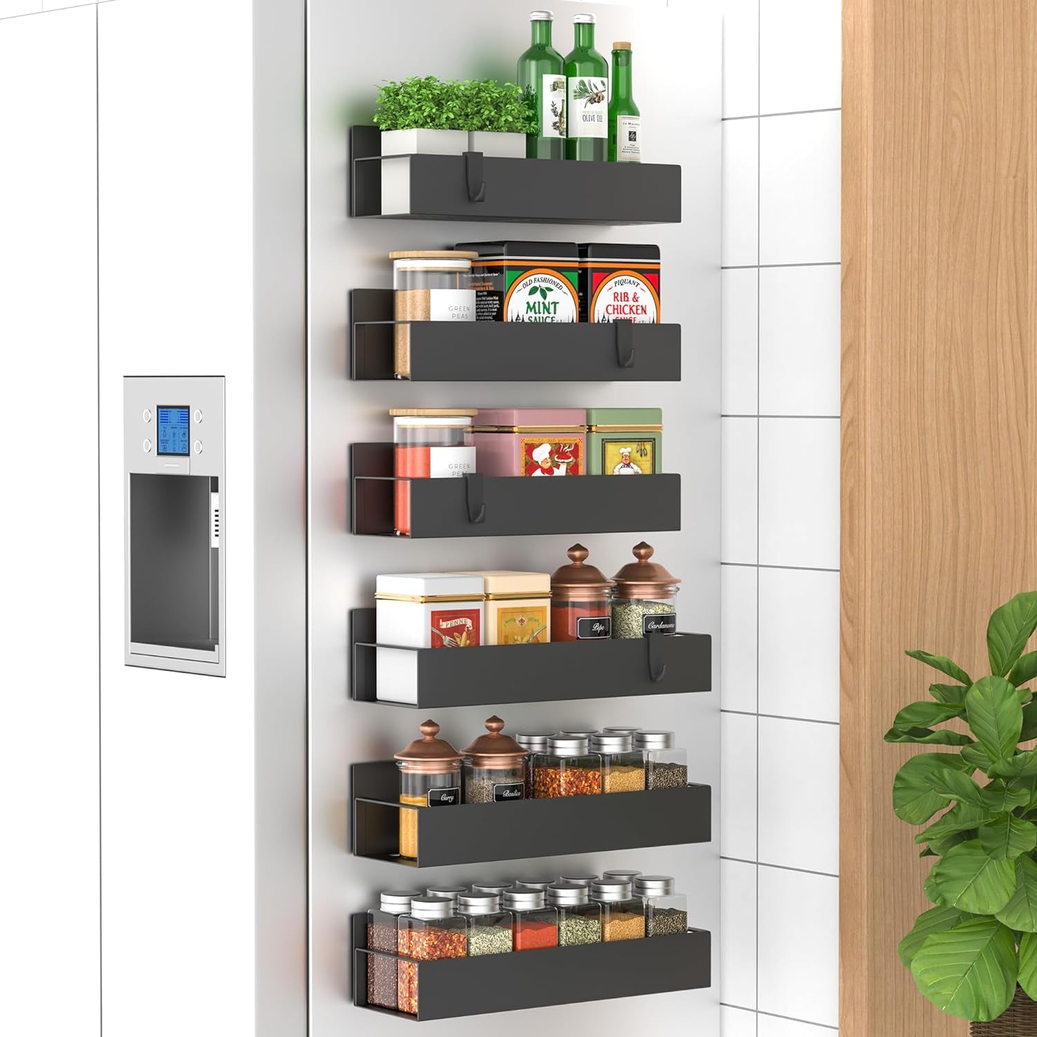 Metal Magnetic Spice Rack for Refrigerator Black, 4 Pack