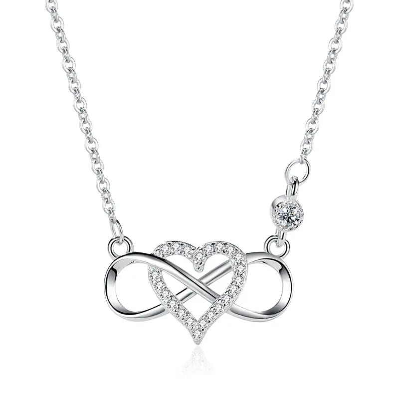 Micro Pave Heart Necklace for Women — 925 Sterling Silver, Infinity Design, CZ Stones