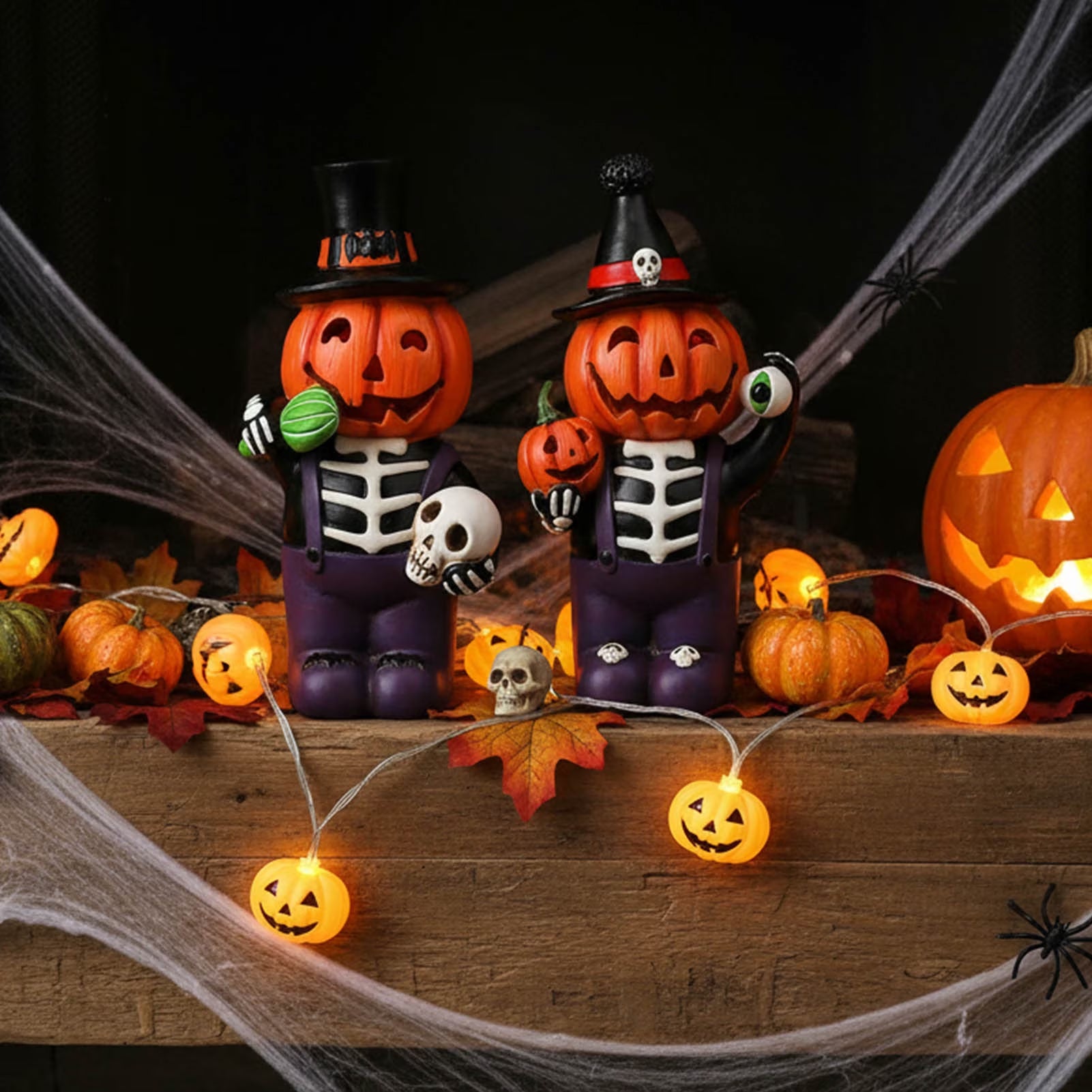 2 Pcs Light up Halloween Pumpkin Decorations, Tabletop Halloween Decor Indoor with Color Changing Lights, Halloween Gifts