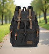 Vintage Backpack Leather Trim Casual Bookbag Men Women Laptop Travel Rucksack