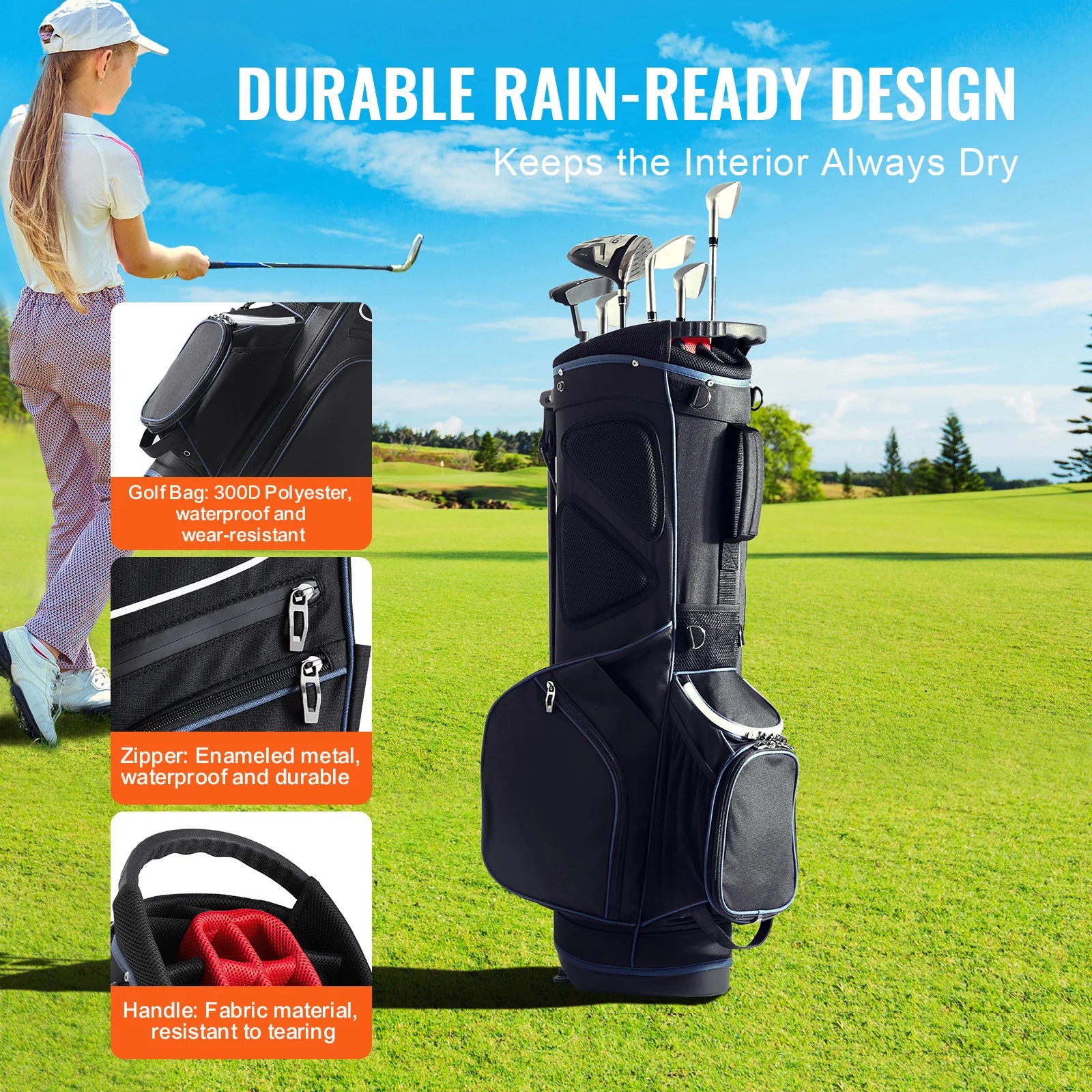 Golf Cart Bag with 14 Way Organizer Divider Top, 35 11 Pockets Premium Cart Bag with Stand, Durable Golf Bags with Handles & Dust Cover & Detachable Dual Strap for Men & Women, Black White
