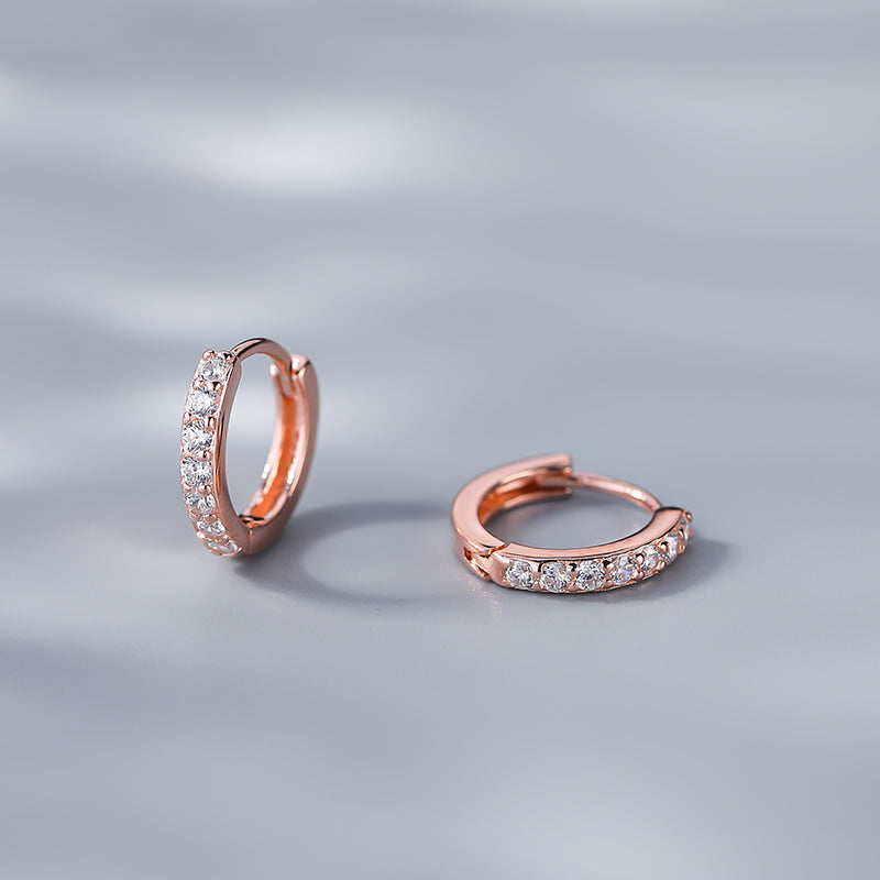 Rose Gold Micro Pave CZ Huggie Earrings for Women — 925 Sterling Silver, Hypoallergenic