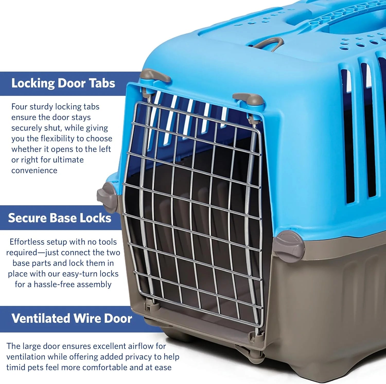 Homes for Pets Spree Travel Carrier – Hard-Sided Dog & Cat Carrier, Small Pet Travel Crate with Handle, Ventilated Design, Easy Assembly, 24-Inch, Blue