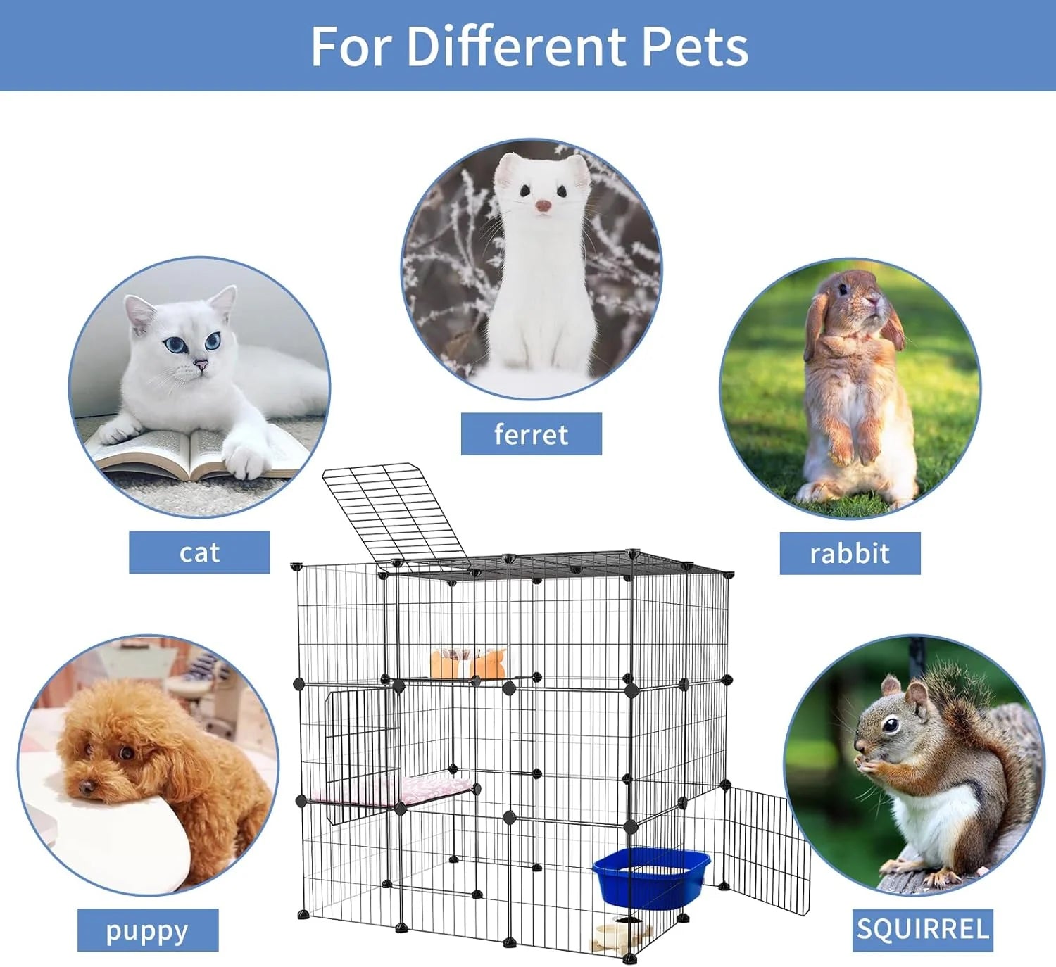 Cat Cages Indoor Enclosure DIY Cat Playpen Catio Detachable Metal Wire Kennels Cats Crate Large Extra Exercise Place Ideal for 1 Cat,35.4 Inches