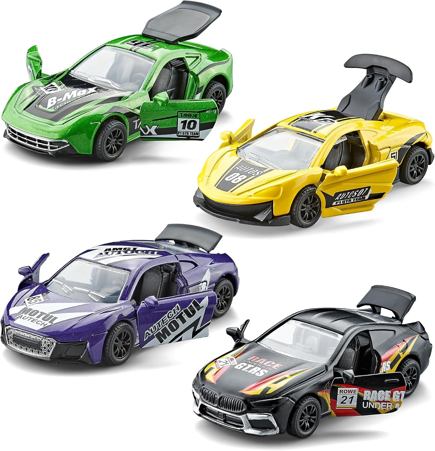 Pick-Up Trucks Open Door Die Cast Metal Toy Cars Pull Back 4 Pack