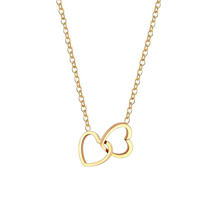 Double Heart Necklace for Women — 18K Gold Plated, Layered Heart Pendant