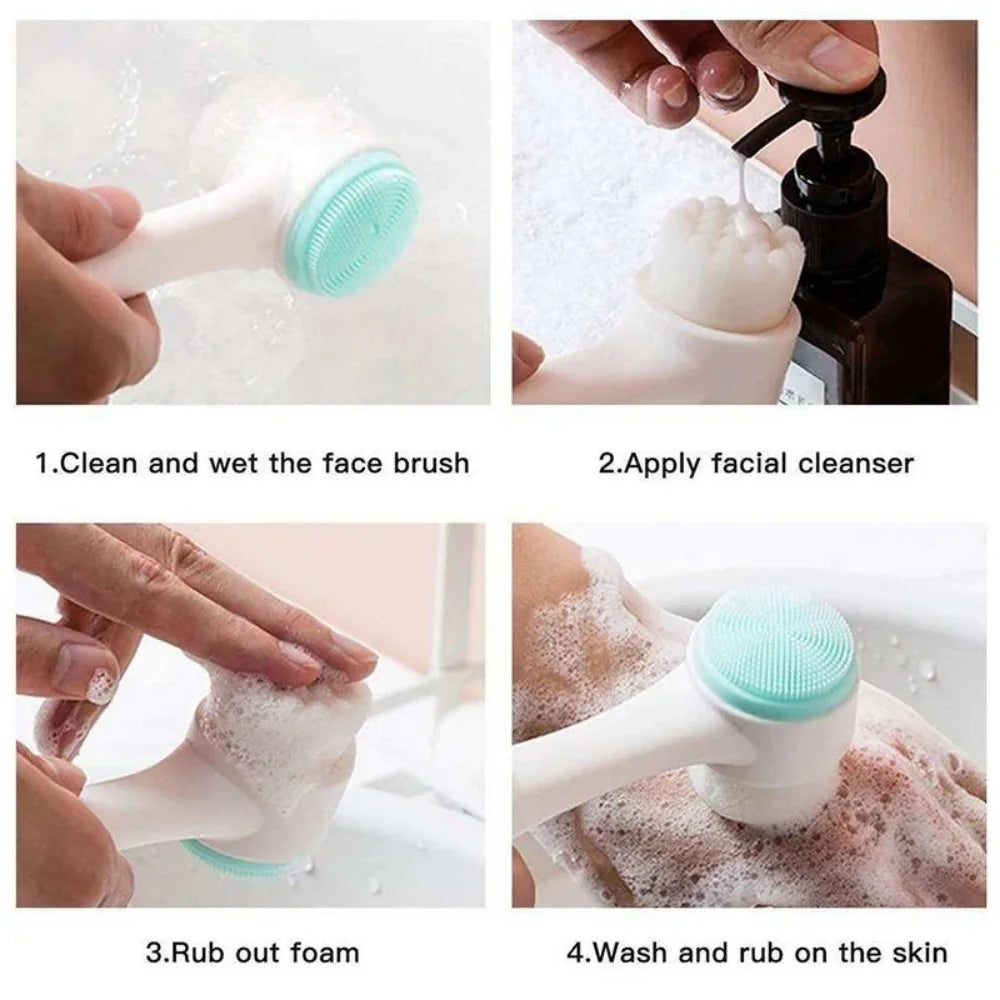 3D Silicone Facial Cleansing Brush – Double-Sided Face Scrubber