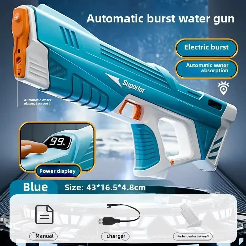 Electric Water Blaster, Outdoor Squirt Gun with LED Display, Spyrago, Blue- Automatic Water Blast Guns for Beach, Backyard, Patio, and Garden
