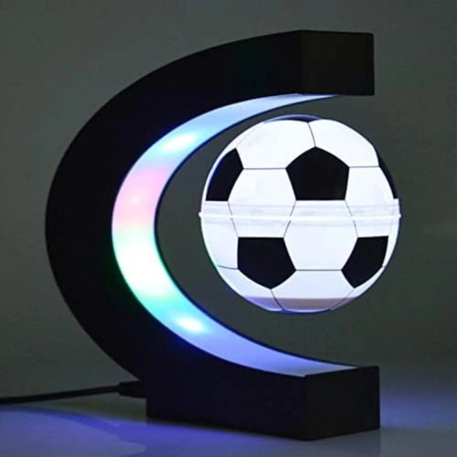 Magnetic Levitation Soccer Ball, Levitating Ball with C Shaped Shelf, Levitating Display Soccer with LED Lights for Men'S Gift, Cool Decor (US Plug)