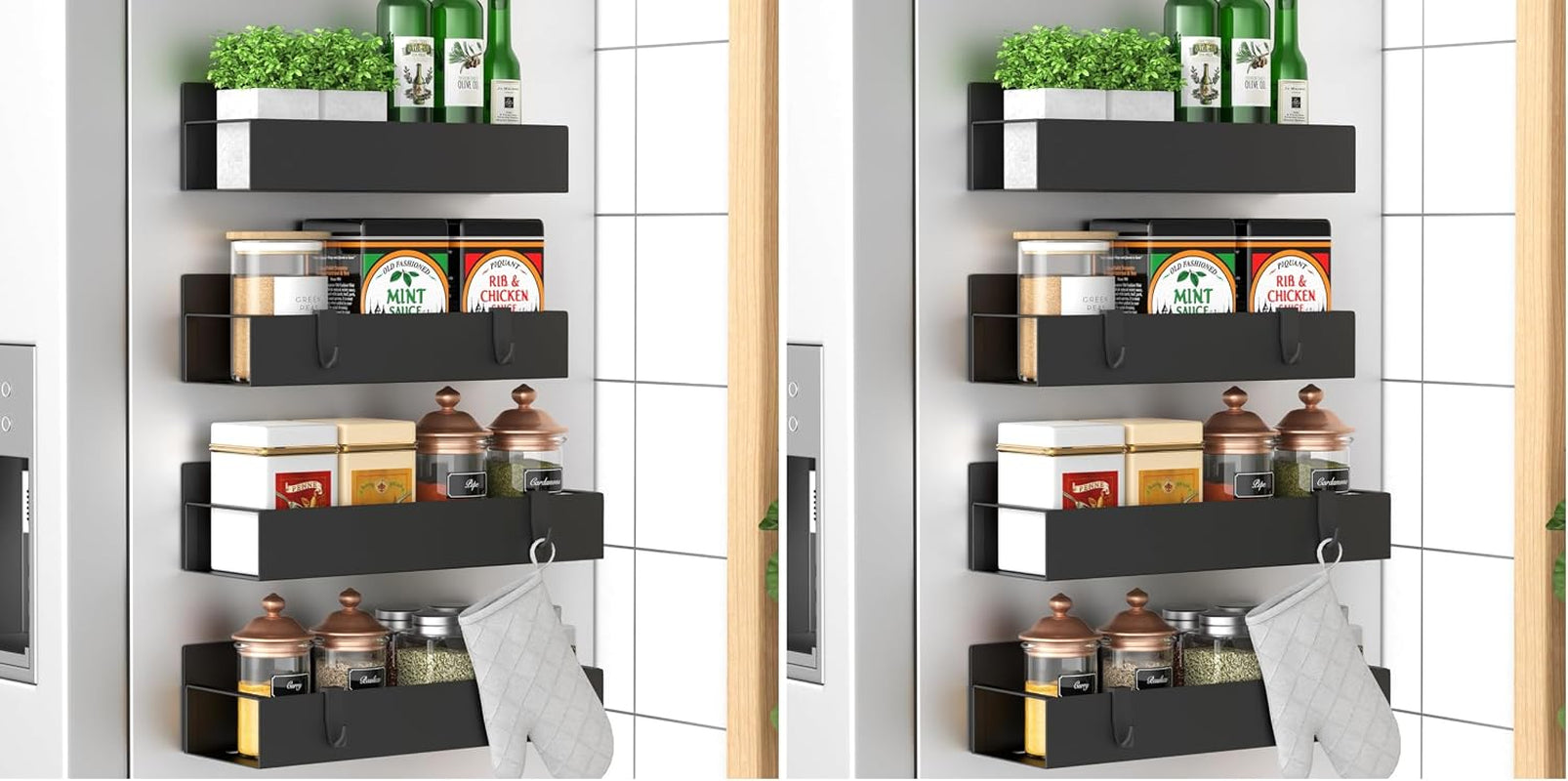 Metal Magnetic Spice Rack for Refrigerator Black, 4 Pack