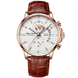 Belushi New Fashion Business Three-Eye Chronograph Genuine Leather Luminous Watch Steel Band Personalized Luxury Watch for Men