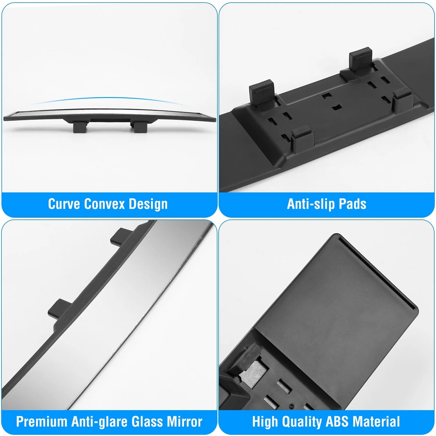 Car Rearview Mirror 11.4In Interior Clip-On Curve Convex Panoramic Anti-Glare Rear View Mirrors with Wide Viewing Range for Cars Suvs Trucks Vehicles