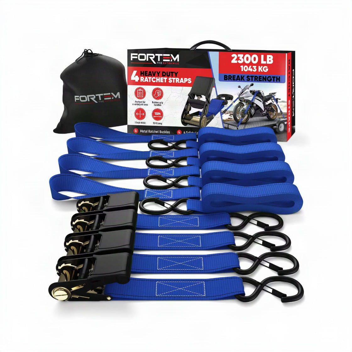 Ratchet Straps - Tie down Strap Set, 4 Pack, 1650Lb Break Strength