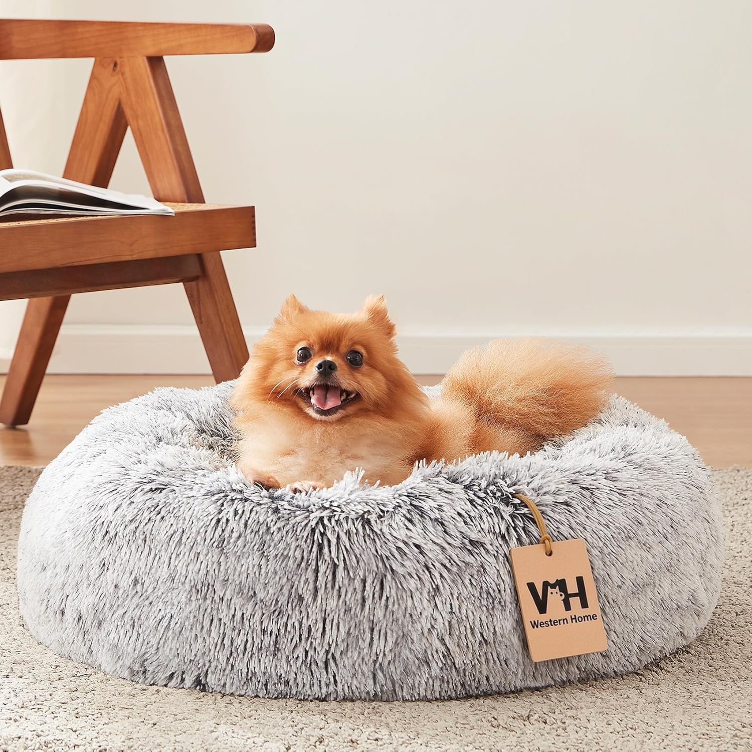 Western Home Calming Donut Cat Bed Small Dog Bed Washable,20" Black