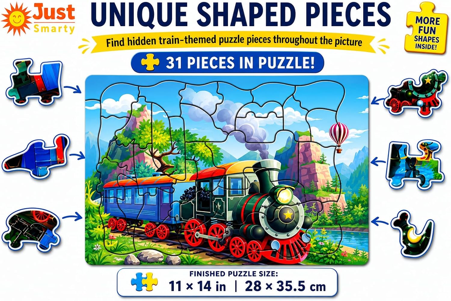 Train Puzzle for Kids, 31-Piece Railroad Jigsaw Puzzle