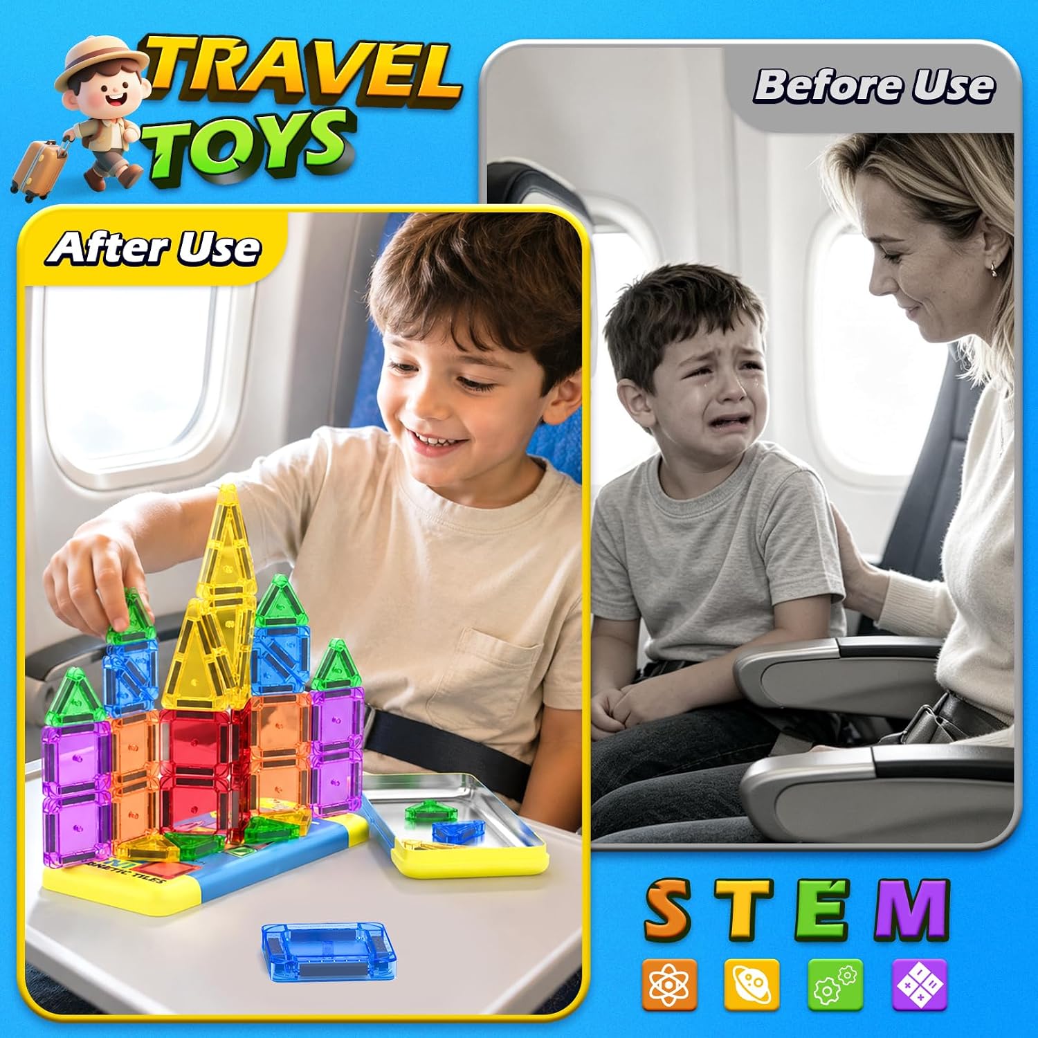 Mini Magnetic Tiles Travel Set STEM Educational Toys for Boys & Girls 3-8