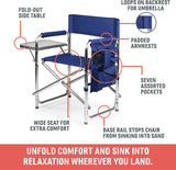 Sports Chair with Side Table and Armrest Caddy, Lightweight Aluminum Folding Outdoor Camping Chair for Adults, Portable Director Style Lawn Seating with Pockets & Carry Strap, (Red)