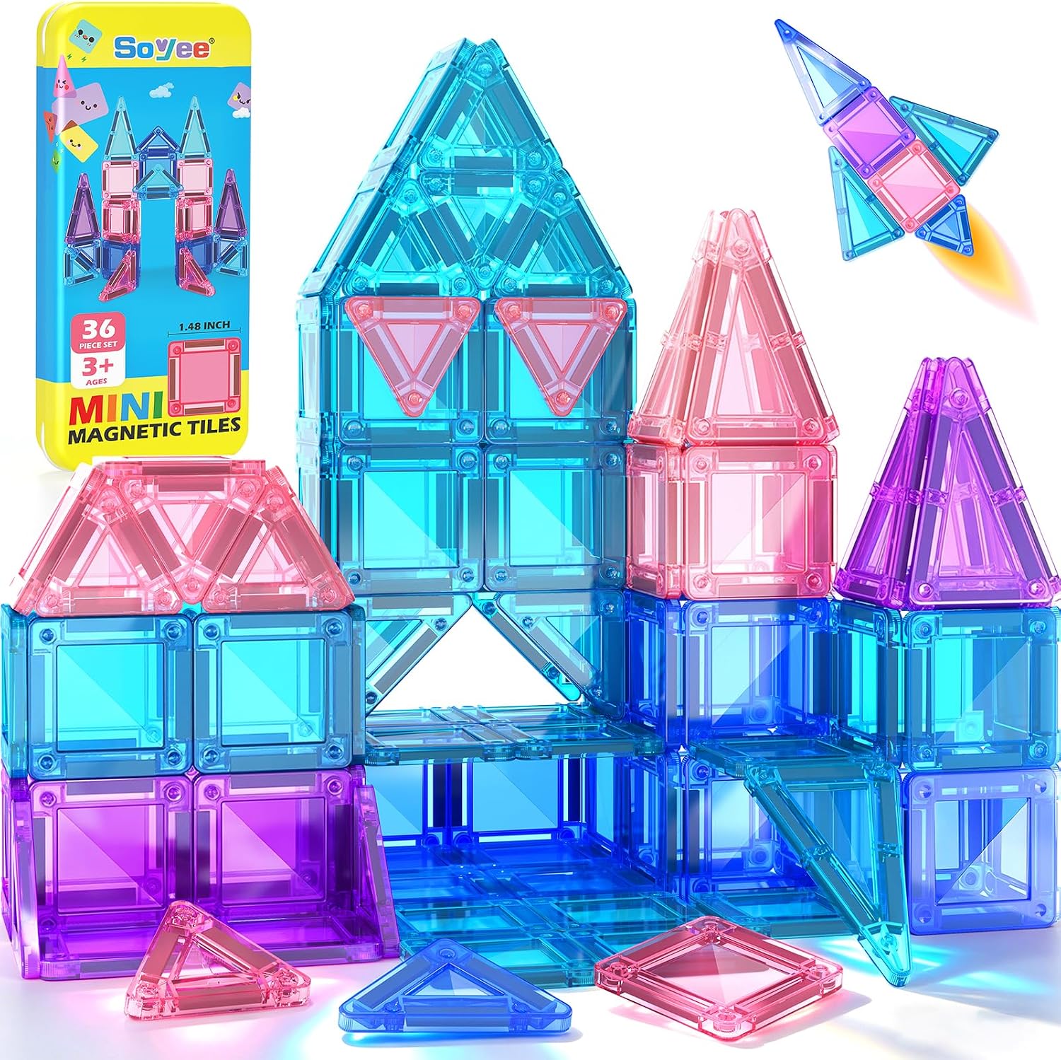 Mini Magnetic Tiles Travel Set STEM Educational Toys for Boys & Girls 3-8