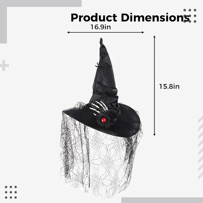 Halloween Witch Hat, Black Lace Gothic Witch Hat with Spider & Skull Decor for Cosplay Parties