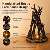 Dimmable Wooden Campfire Led Night Light, Handcrafted Forest Campfire Lamp