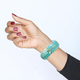 Geometric Acrylic Bangle Bracelet Retro Vintage 2Pcs for Women Green Tone, Irregular Rounded Profile, Smooth Edges, Party Events and Summer Beach Occasions