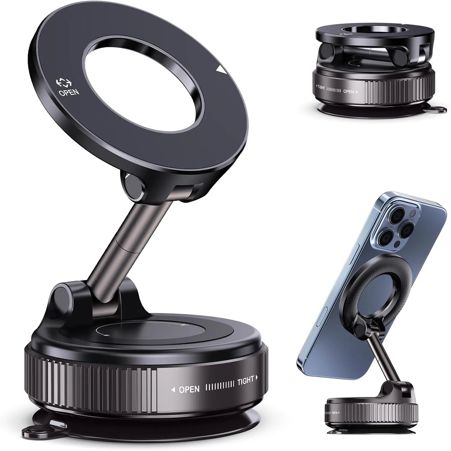 360° Adjustable Rotating Folding Magnetic Phone Holder Vacuum Suction Mag Stand for Car Navigation Gym Kitchen - Universal GPS Streaming Bracket