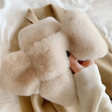 Thickened Solid Color Fuzzy Neck Warmer, Warm Faux Rex Rabbit Fur Cross Scarf, Plush Fur Collar