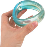 Geometric Acrylic Bangle Bracelet Retro Vintage 2Pcs for Women Green Tone, Irregular Rounded Profile, Smooth Edges, Party Events and Summer Beach Occasions