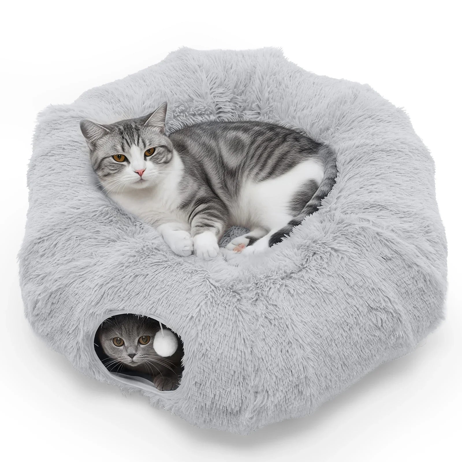 JHK Cat Tunnel Bed for Indoor with Soft Plush Washable Multifunctional Playground under Tree Pet Toys for Kittens Puppy
