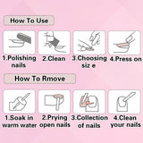 French Tip Press on Nails - Square Medium Long Brown Pink Heart Rhinestone False Nails - Women'S Glue on Acrylic Gel Stick on Glitter Fantasy Wedding Birthday
