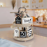 6 Pcs Halloween Tiered Tray Decorations Set Cute Halloween Wooden Signs Halloween Decorations Indoor Farmhouse Rustic Tiered Tray Decor Halloween Party Decorations