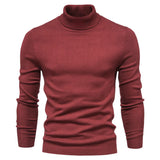 Winter Turtleneck Sweater Fashion Slim Fit Solid Color Pullover Knitted Top Men'S Clothing