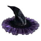 Black Purple Witch Hat, Leather Hat with Purple Tulle Trim, Halloween Costume Accessory