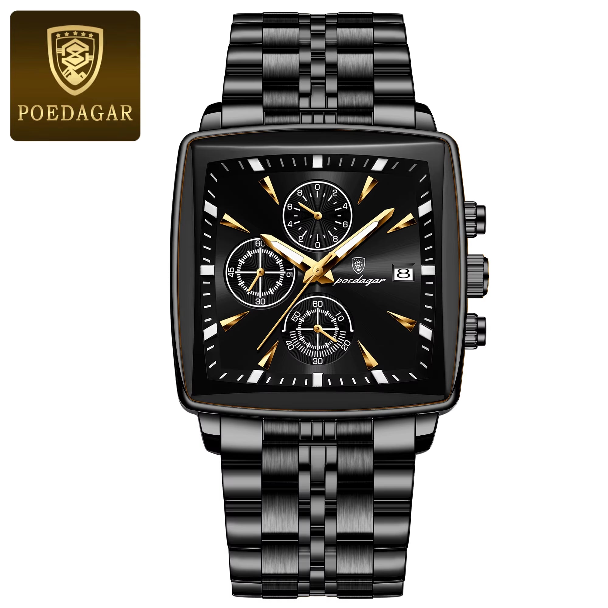 Fashion Men Watch Luminous Waterproof Chronograph Date Man Wristwatch Square Stainless Steel Quartz Men'S Watches Reloj