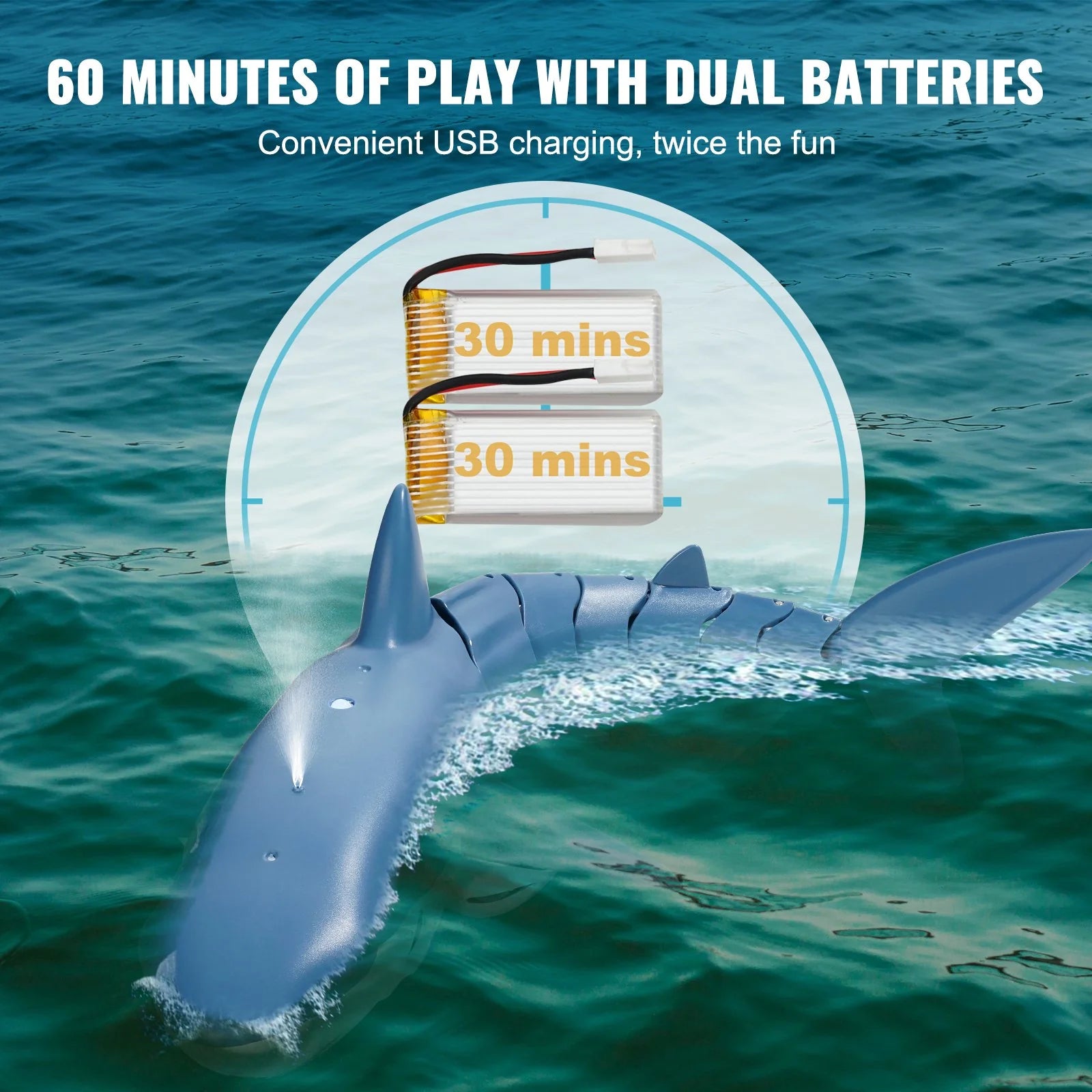 VEVOR Remote Control Shark Toy 2.4 Ghz High Speed RC Boat for Kids Adults Gift