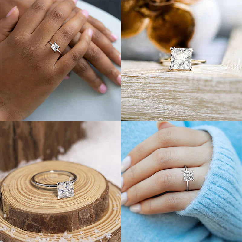 Princess Cut CZ Engagement Ring for Women — 925 Sterling Silver, Square CZ Solitaire