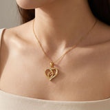 Mom Heart Necklace — 18K Gold Plated Stainless Steel, Mother & Child Pendant, CZ Stones