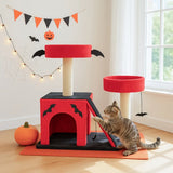 Halloween Cat Climbing Frame Gothic Cat Tree, Cat Tower with Spacious Cat Condo, 2 Padded Perches, Spider Toy, Scratching Posts, Scratching Ladder for Large Cats, Red & Black