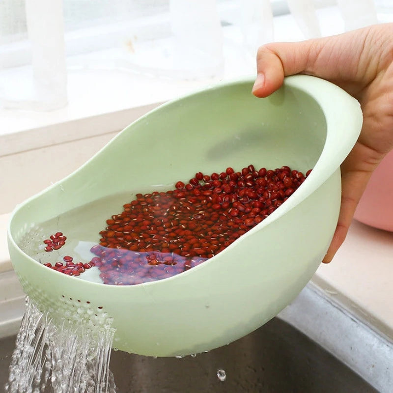 2-In-1 Rice Strainer Beans Washer Strainers and Colanders-Washing Bowl for Vegetables and Fruits Kitchen Supplies Accessories