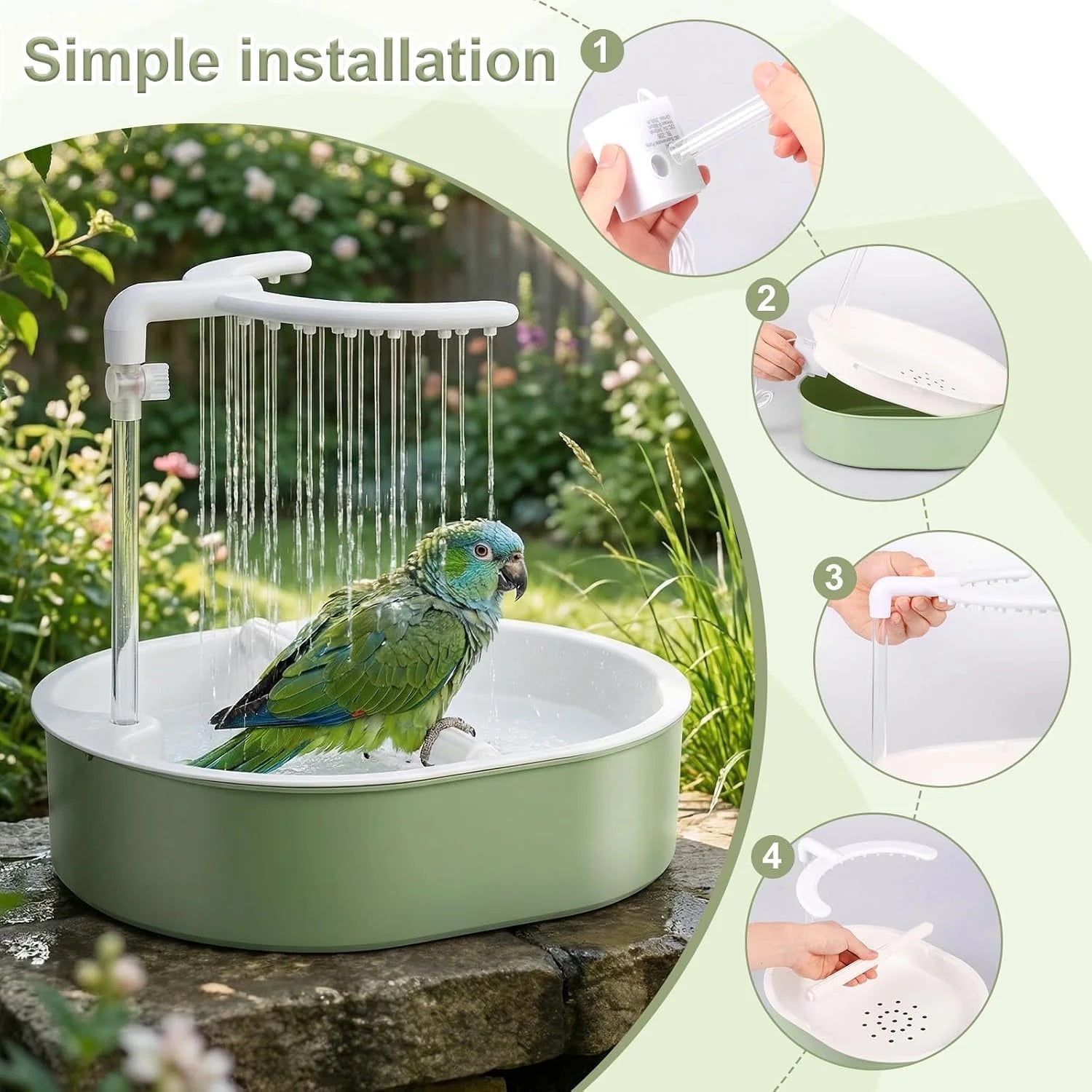 Electric Parakeet Bird Bath Fountain with Shower, USB Automatic Circulating Water