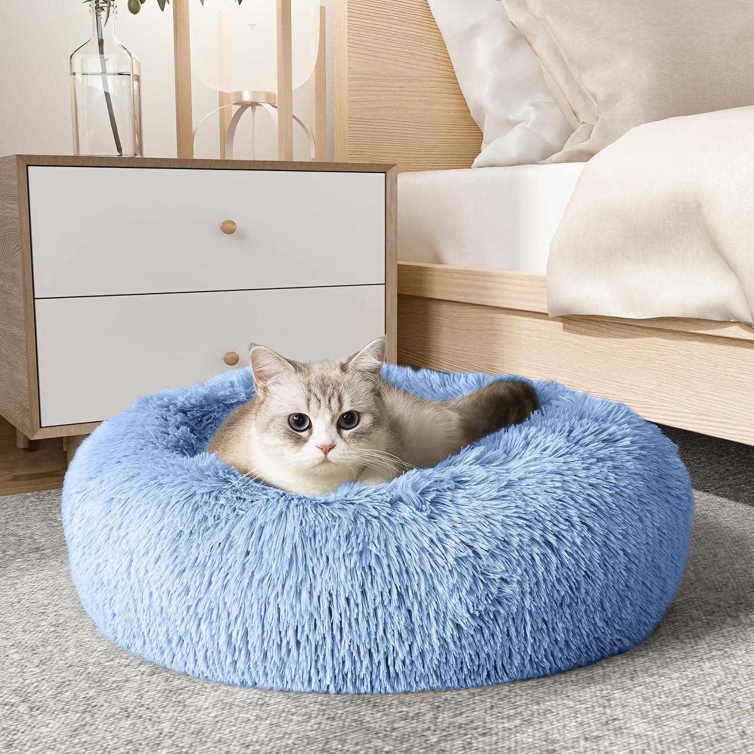 Western Home Calming Donut Cat Bed Small Dog Bed Washable,20" Black