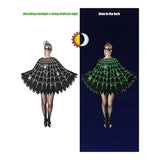 Spider Web Poncho for Women, Glow in the Dark Halloween Dress Cosplay Costume with Headband and Mask Outfit