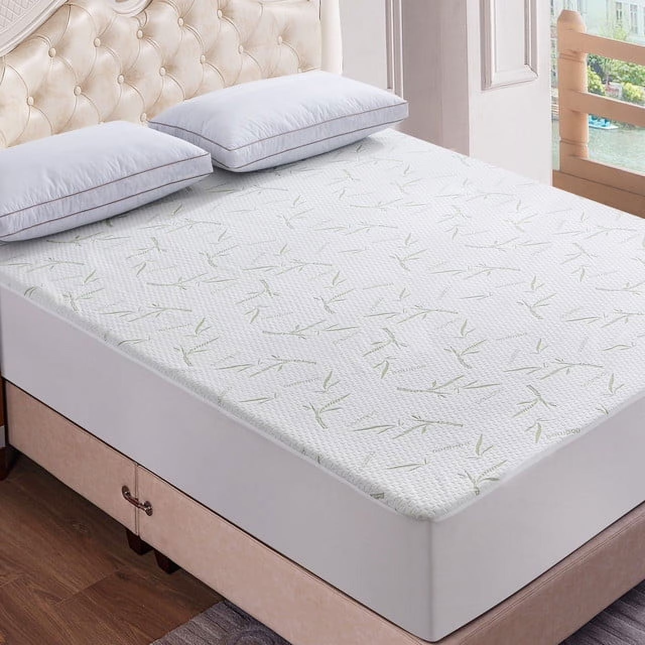 Lux Decor Waterproof Mattress Protector Twin - Premium Bamboo Viscose Twin Mattress Cover, Ultra-Soft Noiseless Cooling Mattress Pad Cover for Bed with 16” Deep Pocket Fitted Mattress Protector