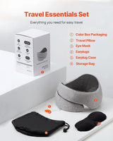 Travel Pillow, Double-Layered 3D Support Neck Pillow for Traveling, 360¡Ã Flexible Rotation Upgraded Memory Foam Travel Neck Pillow with Eye Mask, Earplugs, Earplug Case, Storage Bag(Black-Gray)