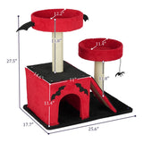 Halloween Cat Climbing Frame Gothic Cat Tree, Cat Tower with Spacious Cat Condo, 2 Padded Perches, Spider Toy, Scratching Posts, Scratching Ladder for Large Cats, Red & Black