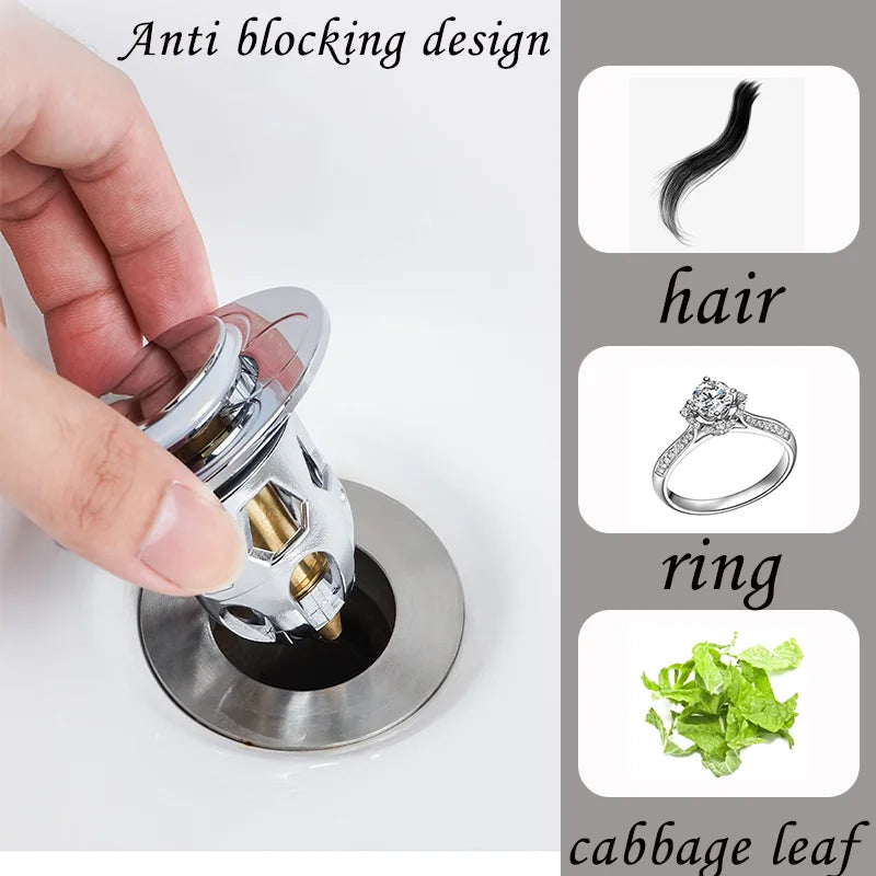 Universal Pop-Up Sink Stopper and Drain Plug for Bathroom Washbasins and Bathtubs